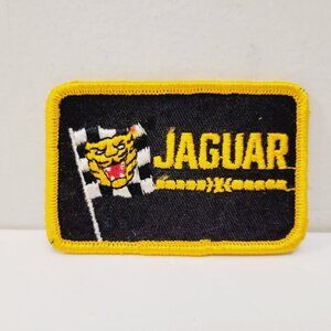 Vtg Jaguar Rectangle Gold Black Racing Checkered Flag Patch